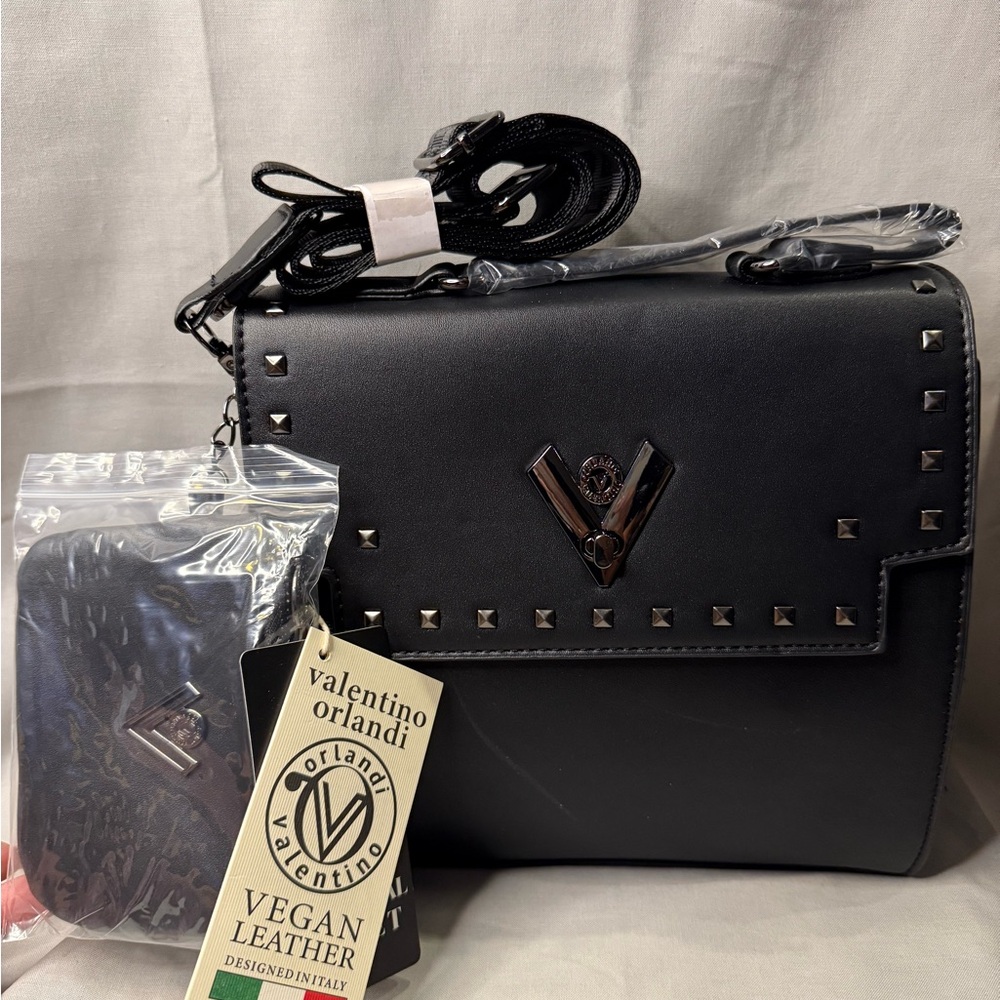 Valentino Orlandi Black Crossbody Bag with Studded Details